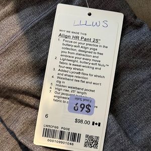Nwt Lululemon Align HR Pant 25” PGOE size 6